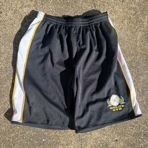 Vintage Gold's Gym Embroidered Mesh Athletic Basketball Shorts Black Yellow Whit